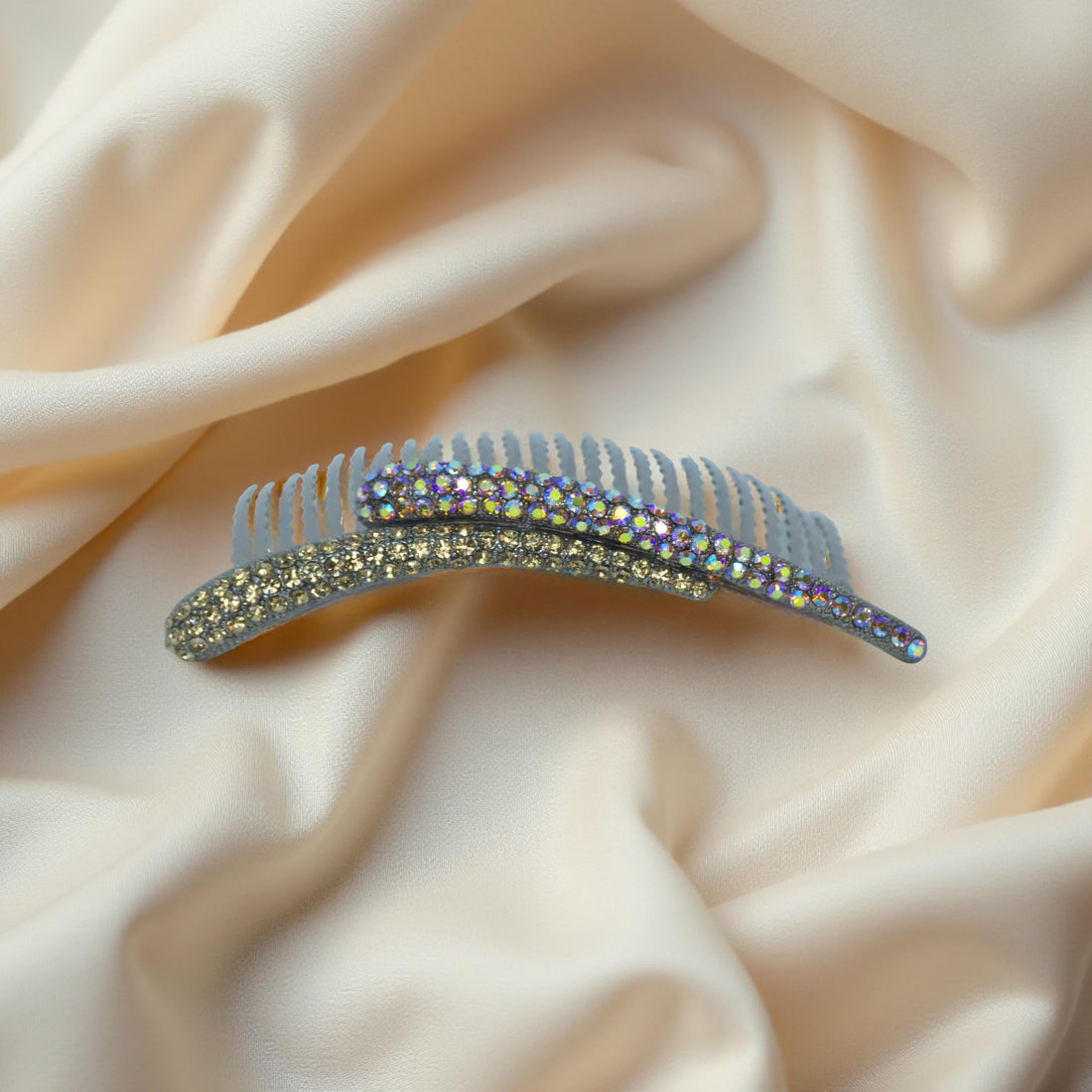 Smoky Gold version of Haerime Aurelya Dual Arc Comb – elegant hair styling piece