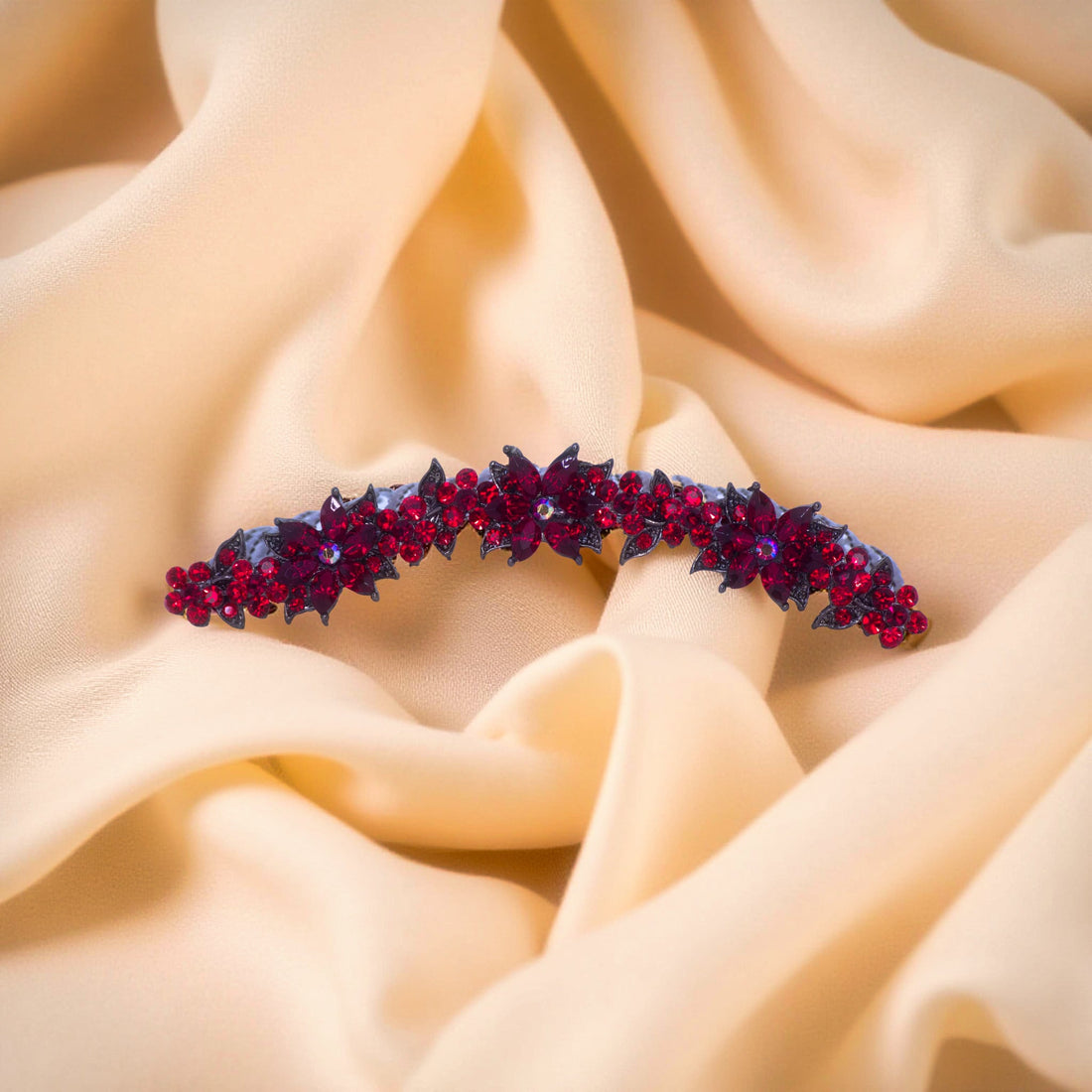 Red version of Haerime Celestara Crown Comb – luminous scrollwork and blossoms
