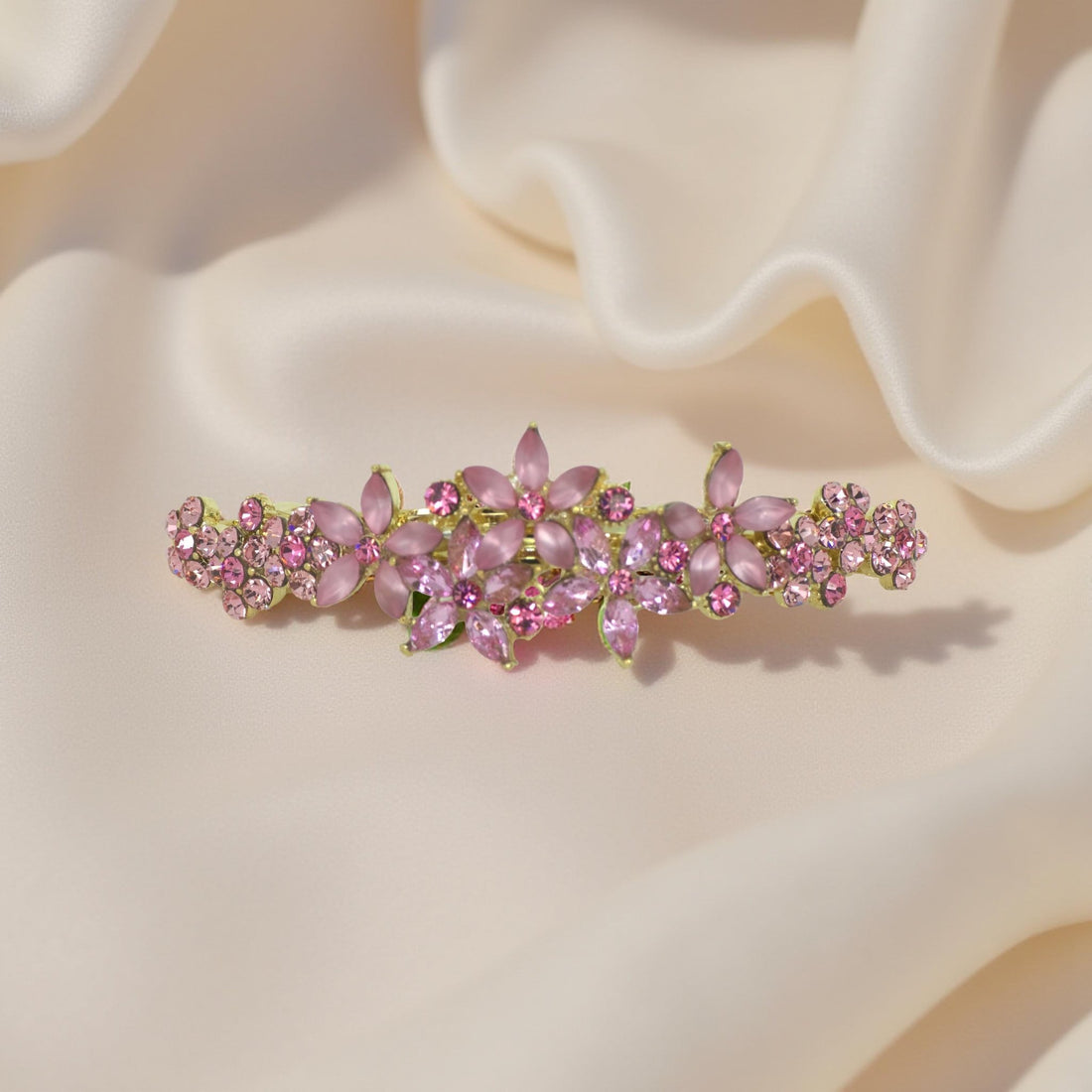 Pink version of Haerime FleurVerre Cascade – soft romantic floral arc in petal-pink crystal tones