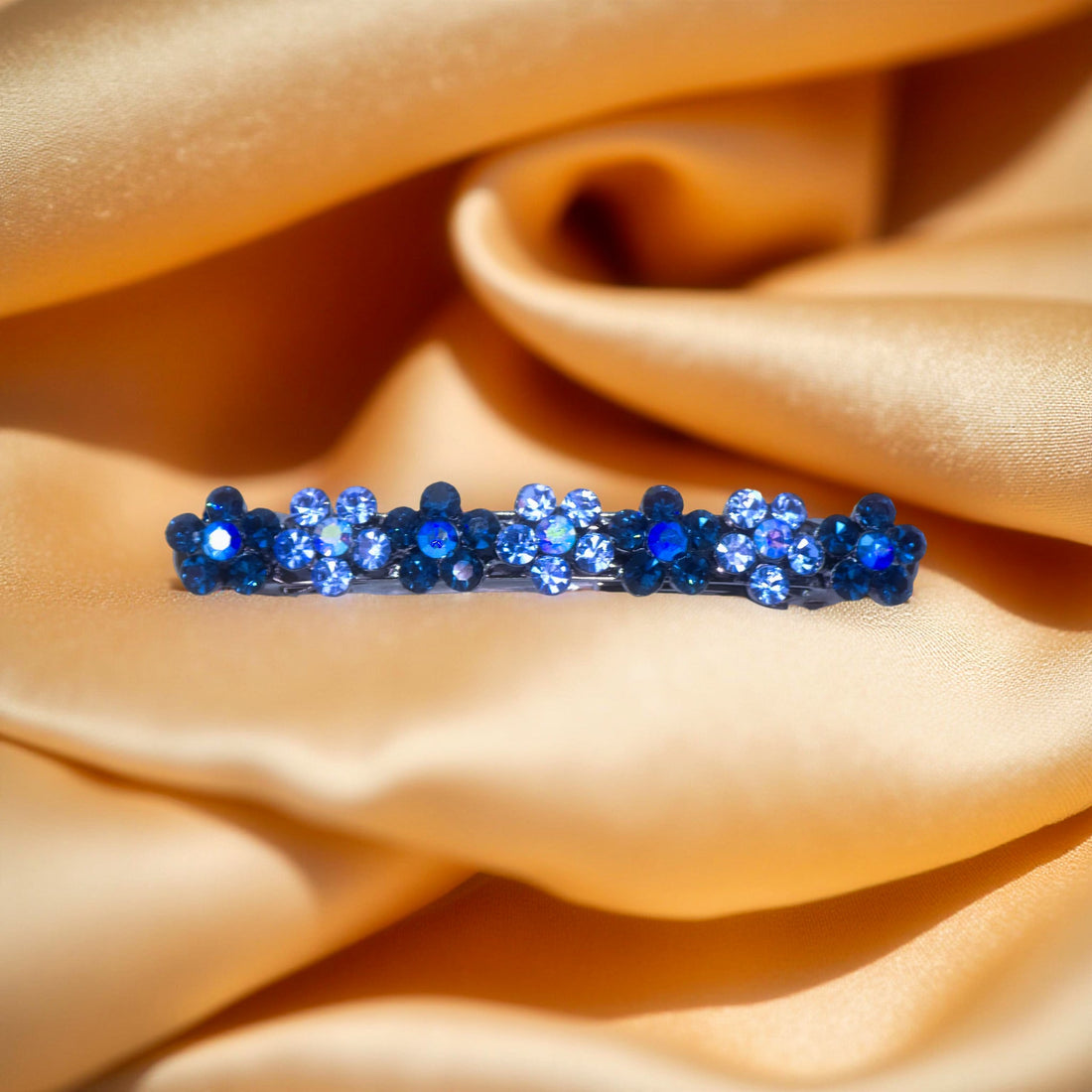 Haerime FloraDot Row in Multi Blue – crystal transitions across floral curve with sculpted shimmer