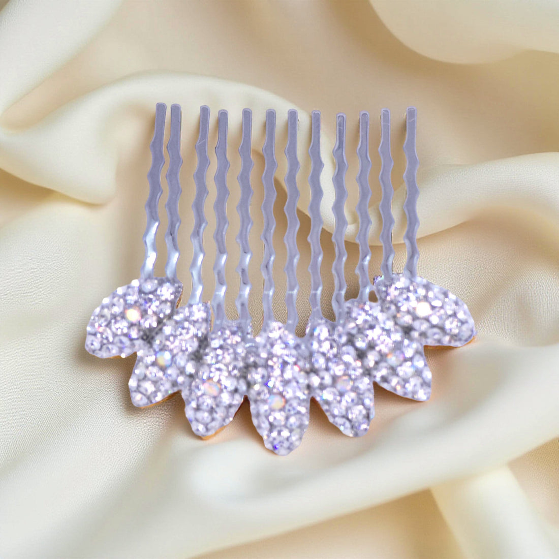 Clear version of Haerime Gleamleaf Crown Comb – bridal crystal leaf design with neutral shimmer