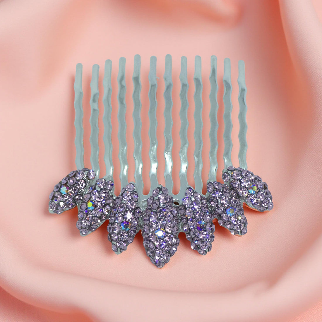 Purple version of Haerime Gleamleaf Crown Comb – lavender-toned crystal petals in curved floral comb