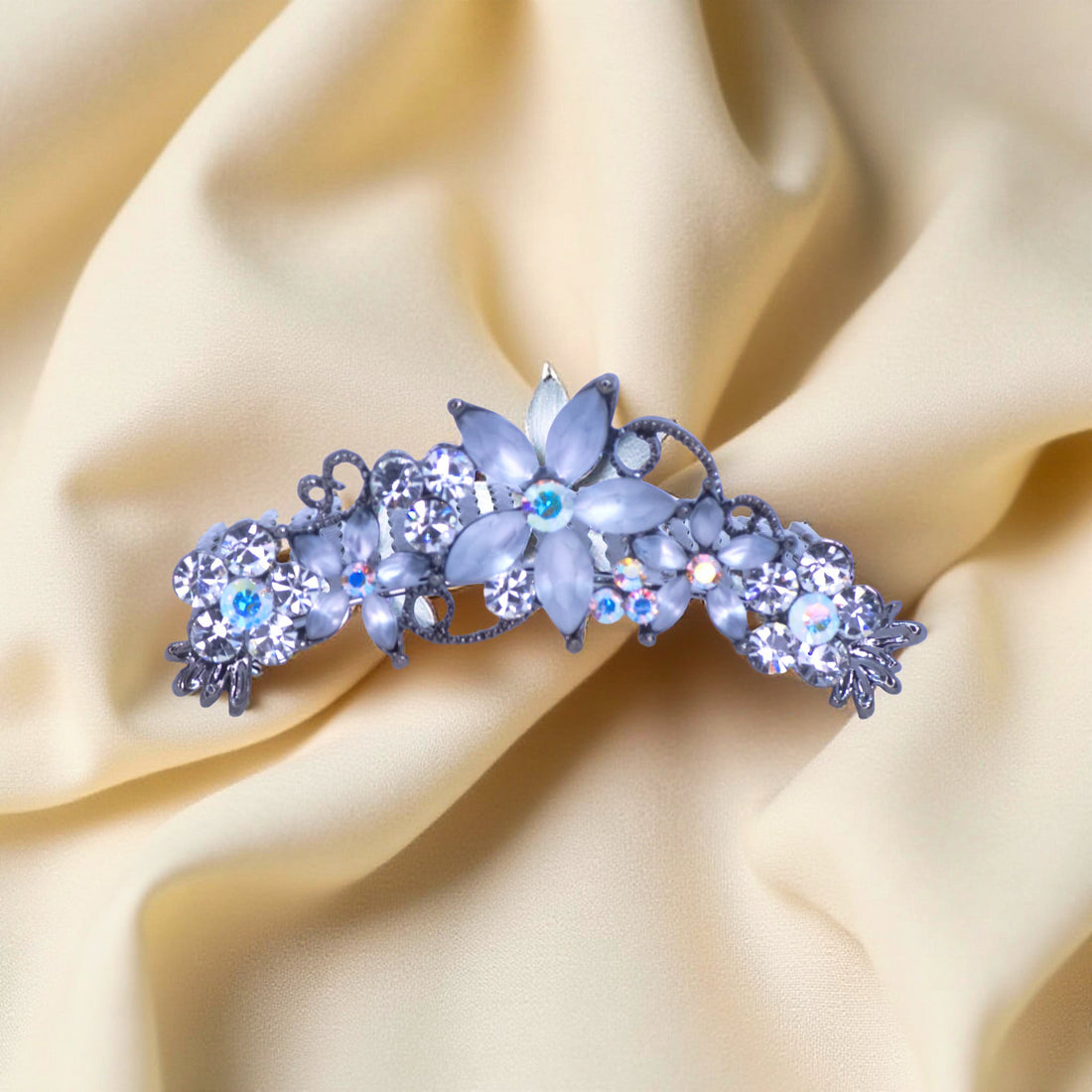 Haerime Lunaria Vine Comb in Clear – overhead top view highlighting the icy elegance and polished crystal sparkle