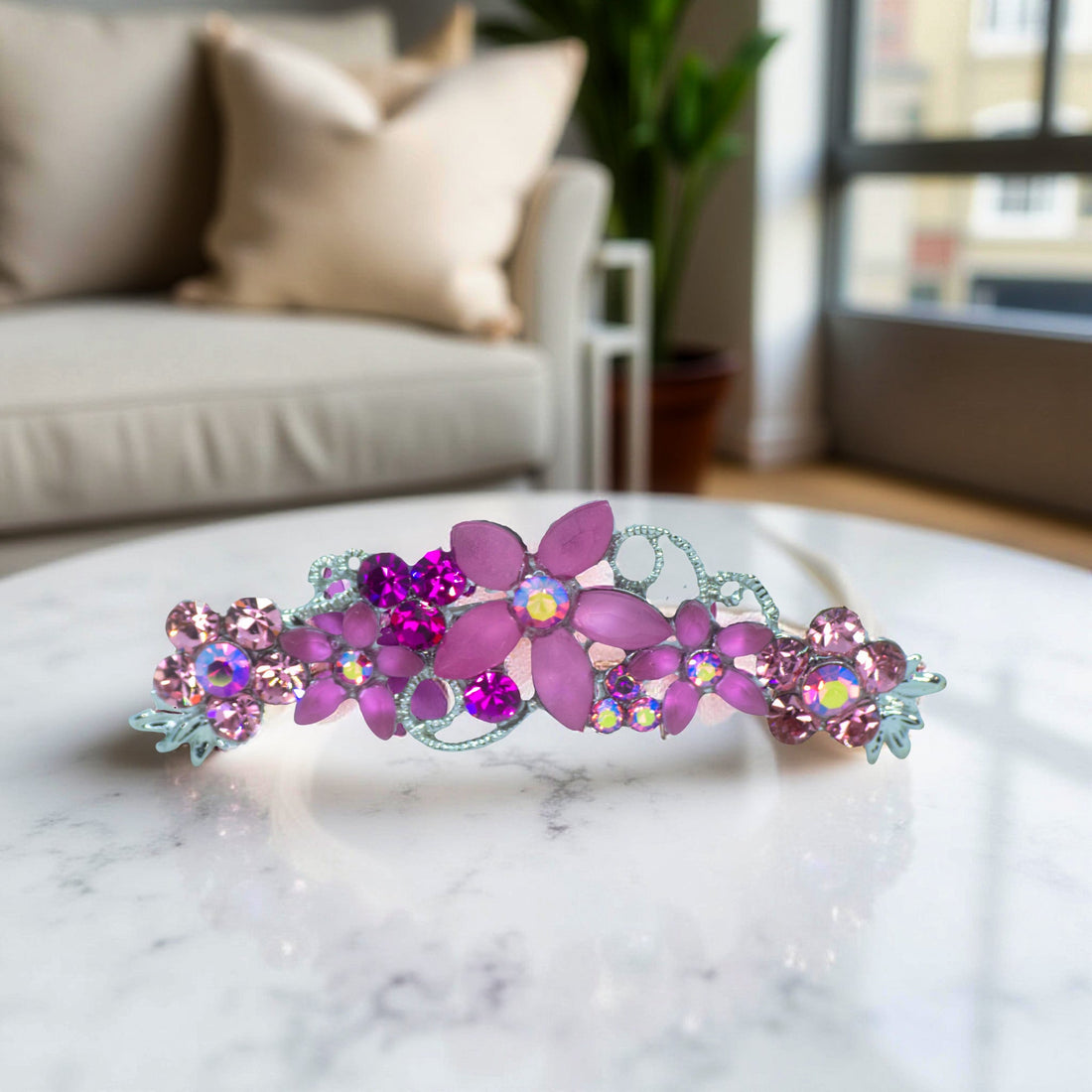 Lunaria Vine Comb | Crystal Floral Scroll Hair Comb | Luxury Crystal Hair Accessory by Haerime