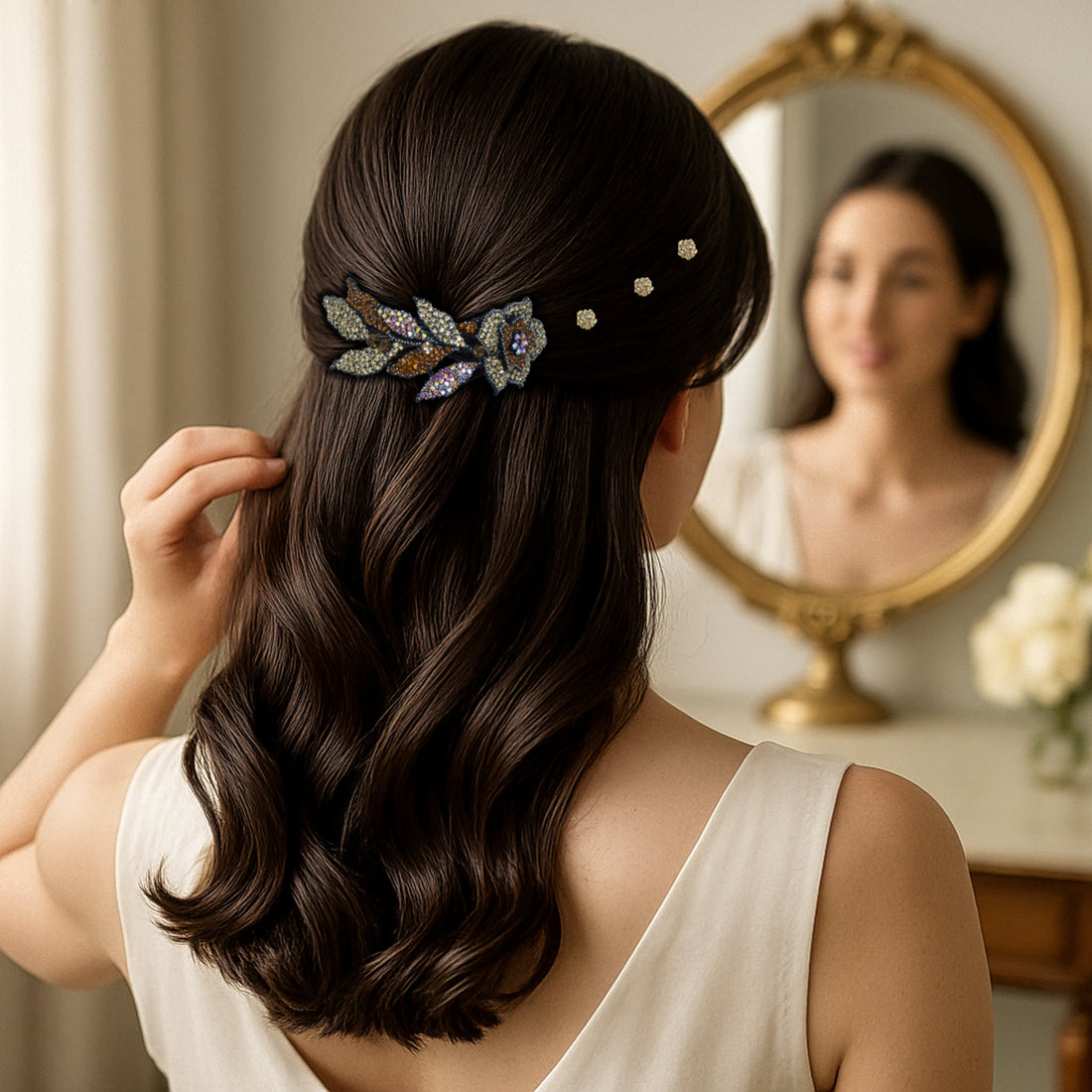Midnight Bloom | Luxury Floral Crystal Barrette | Luxury Crystal Hair Accessory by Haerime