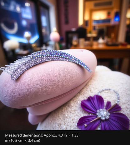 Aurelya Dual Arc — Hair Accessory with measured dimensions marked: Approx. 4.0 in × 1.35 in (10.2 cm × 3.4 cm)