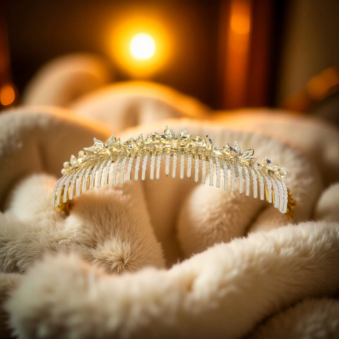 Back view of Haerime Celestara Crown Comb in Amber – wave comb teeth and curved frame