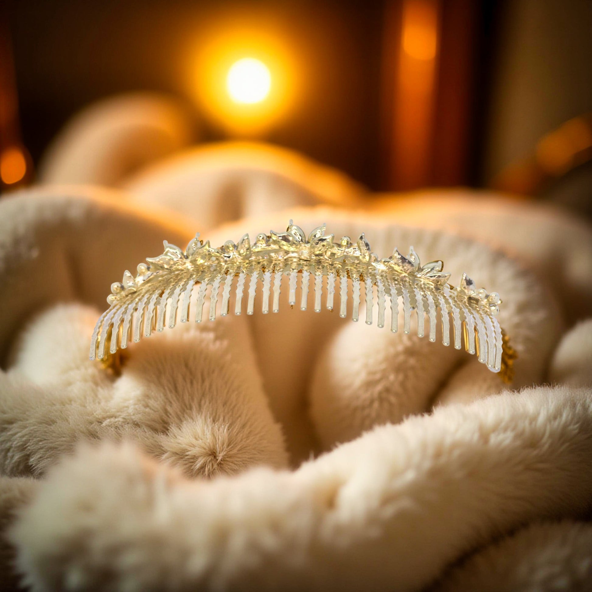 Back view of Haerime Celestara Crown Comb in Amber – wave comb teeth and curved frame