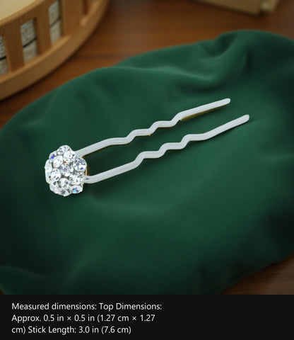 Celestique — Hair Pin with measured dimensions marked: Top Dimensions: Approx. 0.5 in × 0.5 in (1.27 cm × 1.27 cm)Stick Length: 3.0 in (7.6 cm)