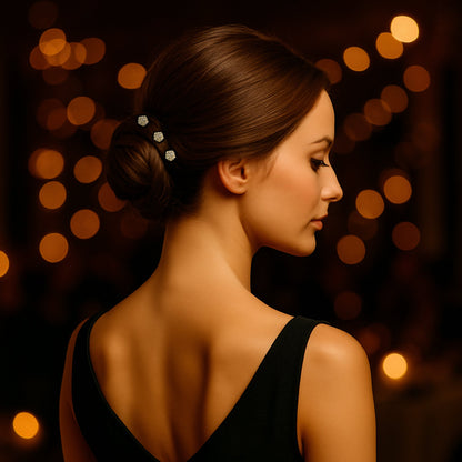 Celestique hair pin, shown in hair.