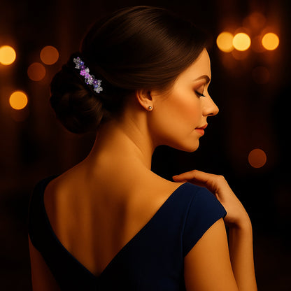 Elysia Garland barrette, shown in hair.