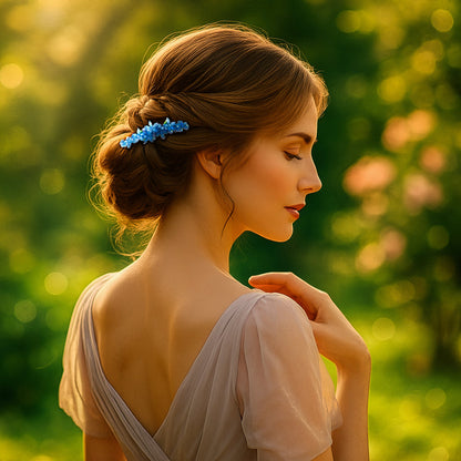 FleurVerre Cascade barrette, shown in hair.