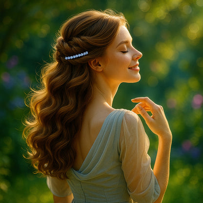 Floracurve Arc hair accessory, shown in hair.