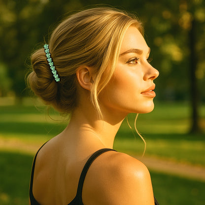 Floracurve Arc hair accessory, shown in hair.