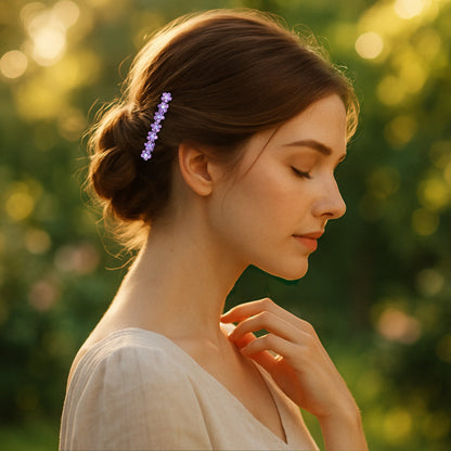 FloraDot Row hair accessory, shown in hair.