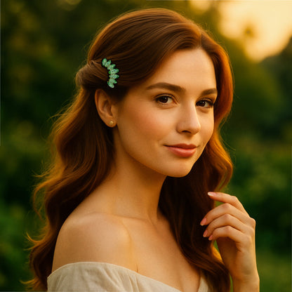 Gleamleaf Crown hair comb, shown in hair.