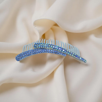 Aurelya Dual Arc hair accessory, Blue color option, side view.