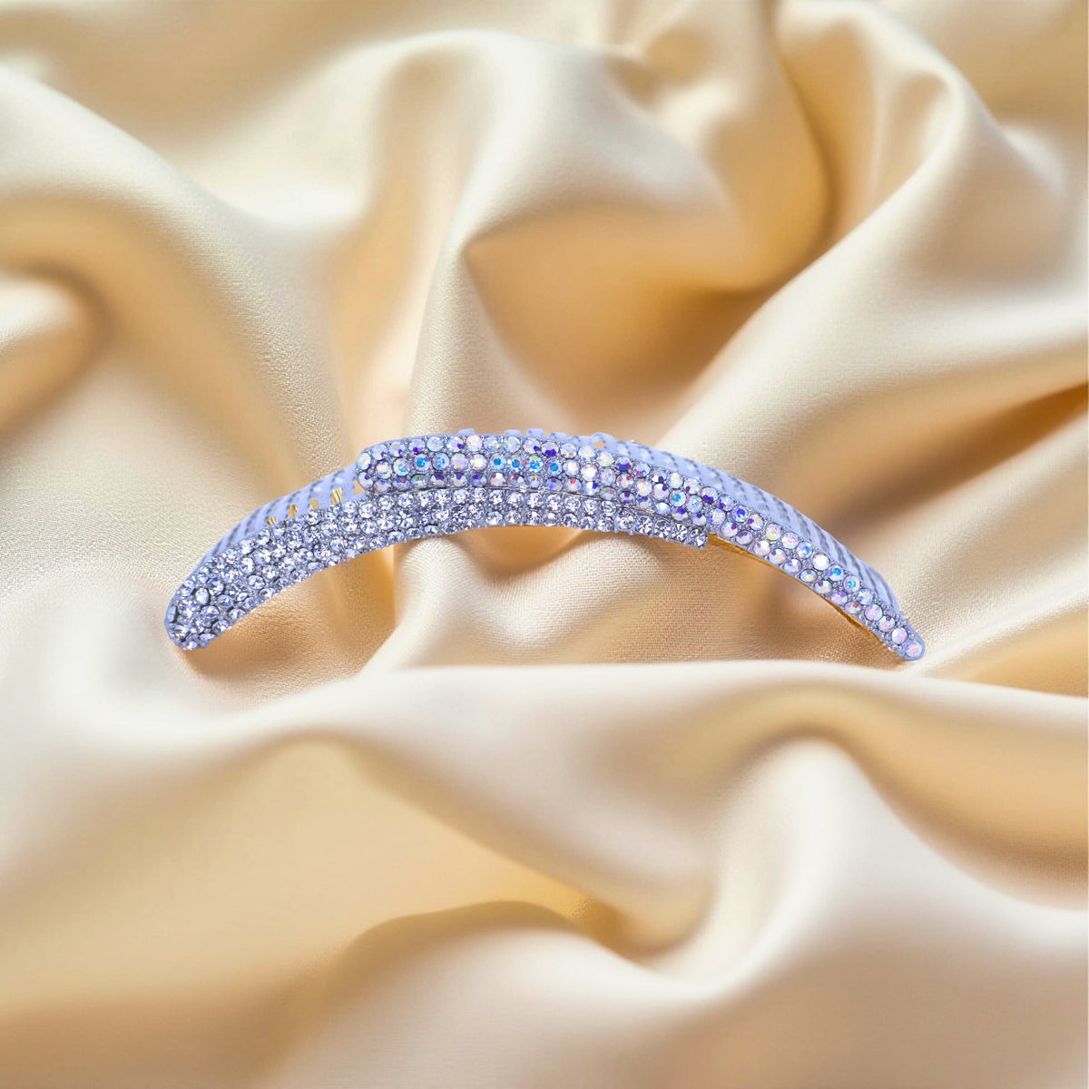 Aurelya Dual Arc hair accessory, Clear color option, side view.