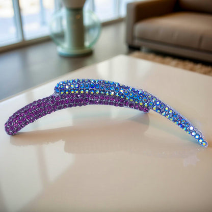 Aurelya Dual Arc hair accessory, Dark Purple color option, side view.