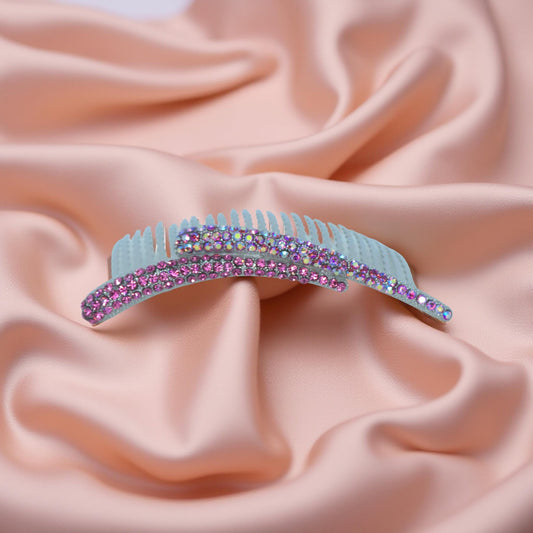Aurelya Dual Arc hair accessory, Fuchsia color option, side view.