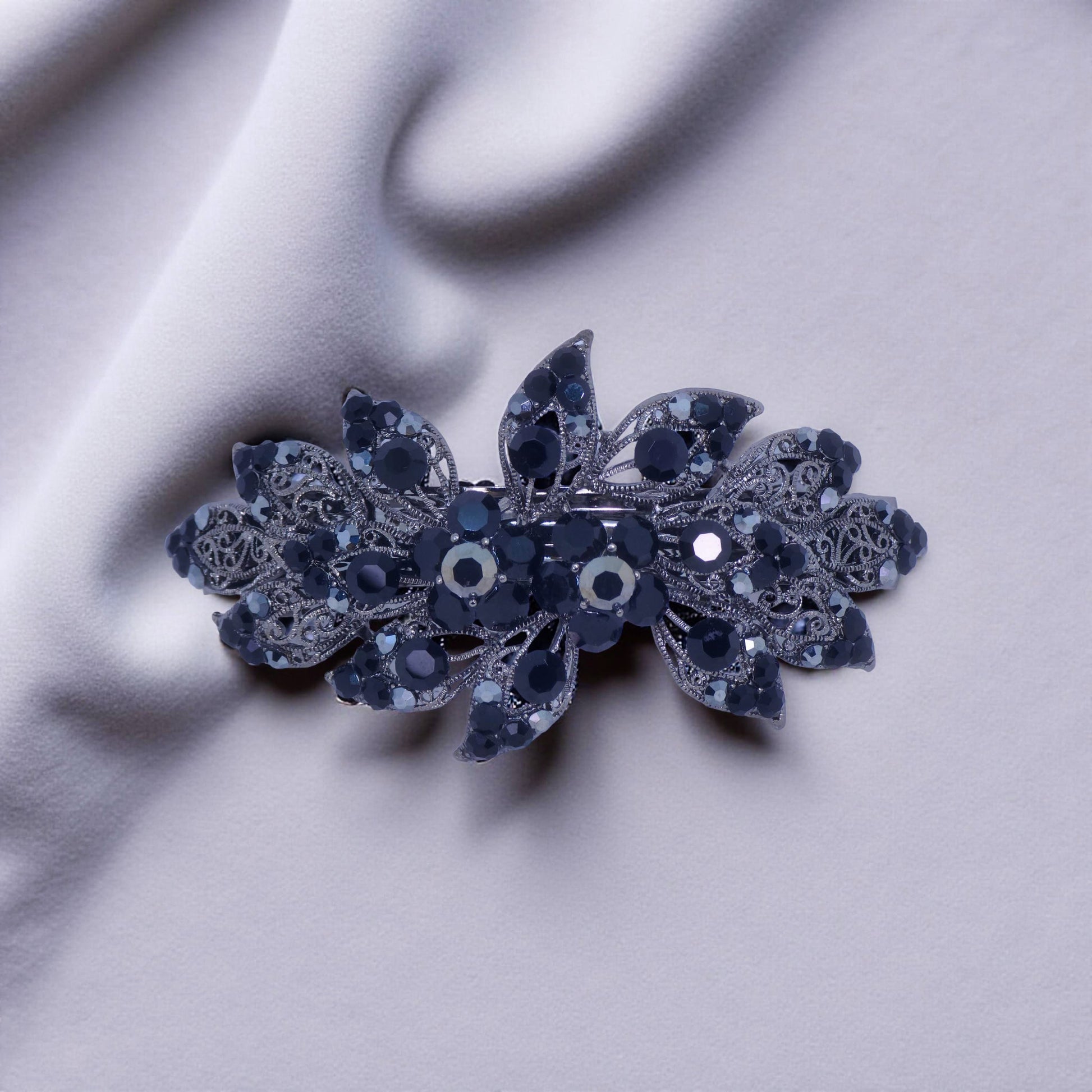 : Black version of Haerime Aurora Filigree Barrette – cosmic sparkle meets vintage elegance