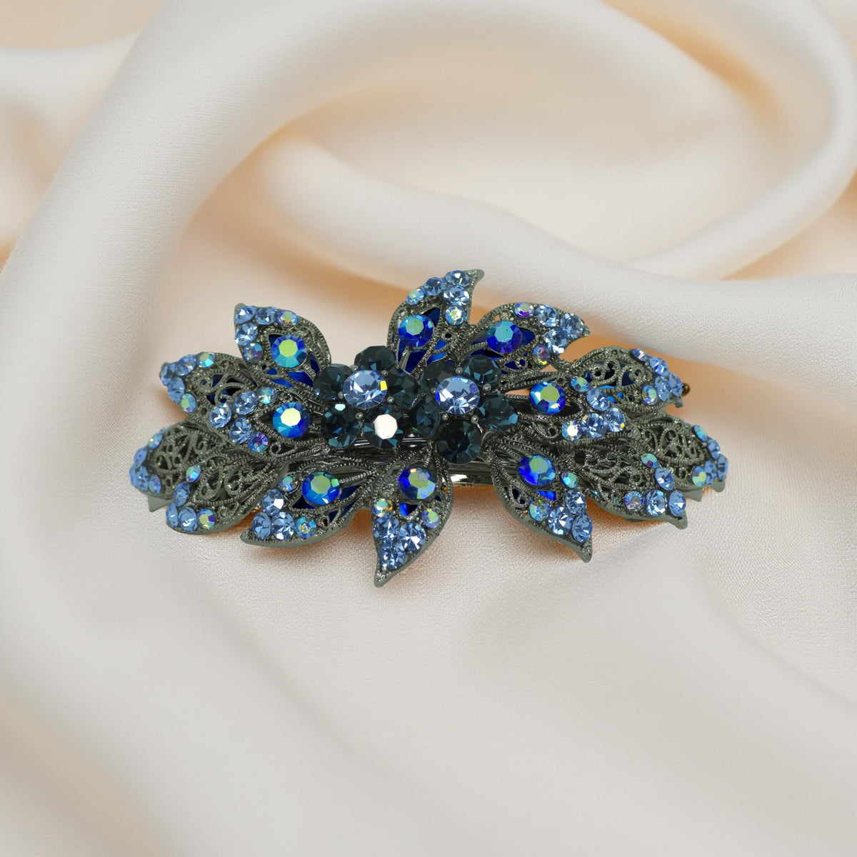 Aurora Filigree barrette, Blue color option, product view.