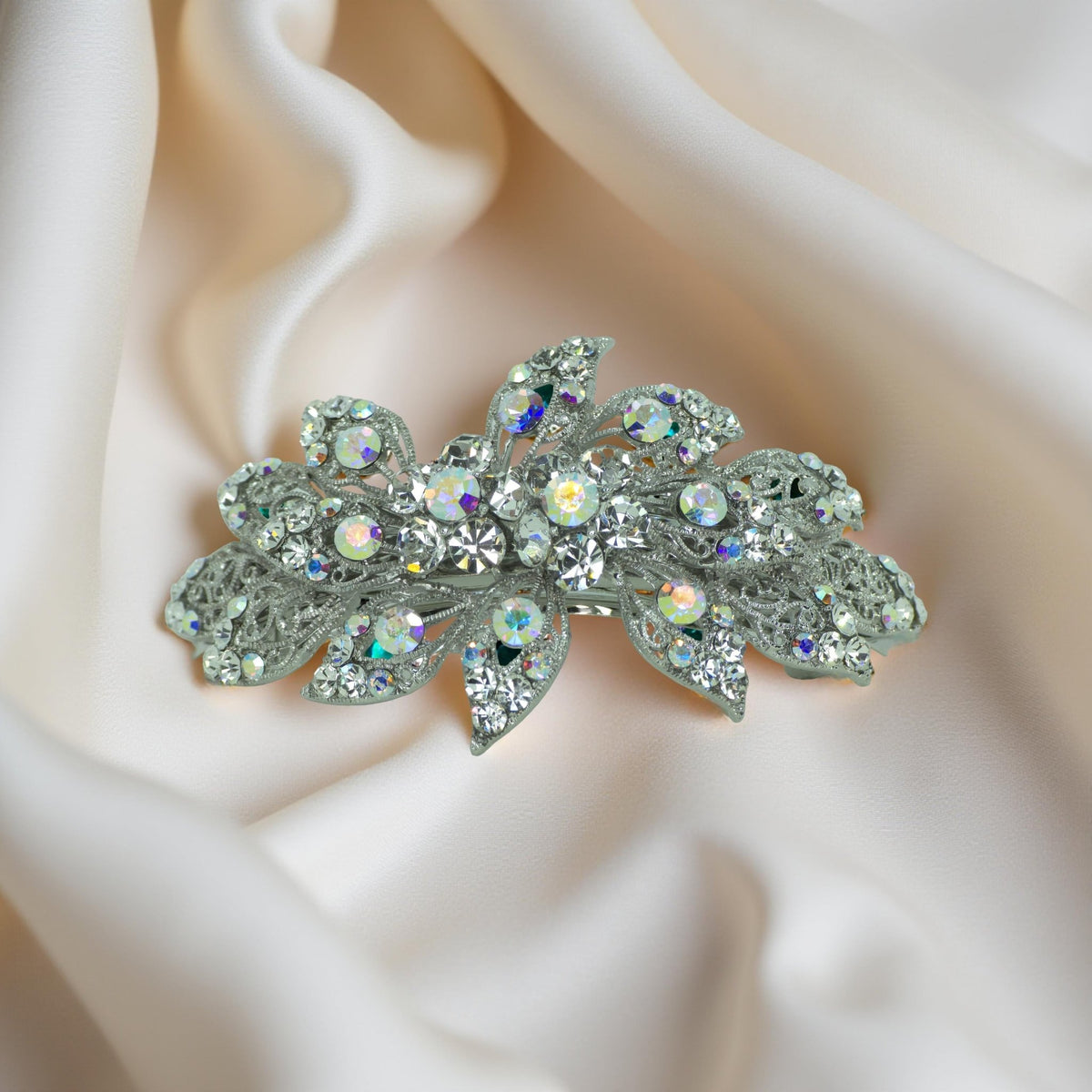Aurora Filigree barrette, Clear color option, product view.