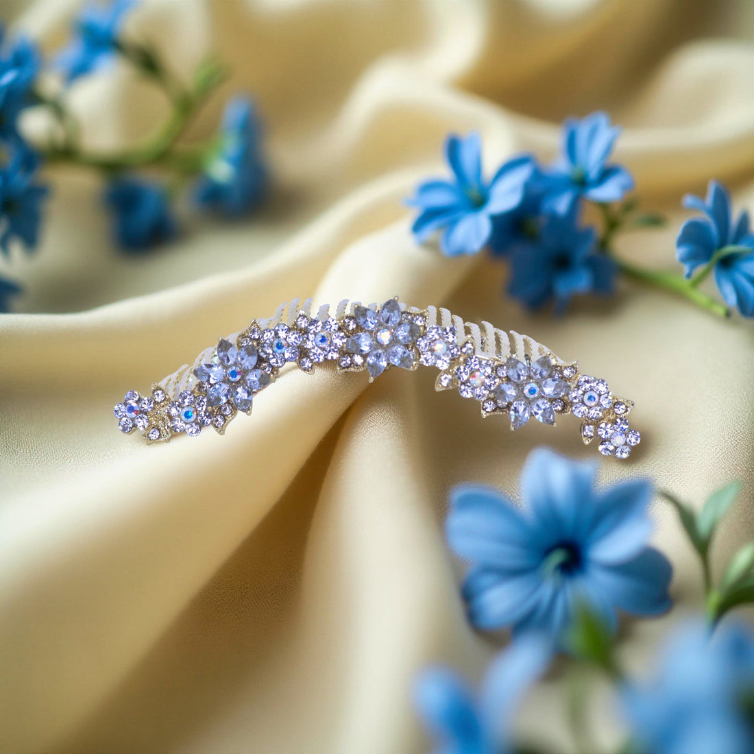 : haerime-celestara-crown-clear-main  
   Alt: Haerime Celestara Crown Comb in Clear – floral crystal crown comb on