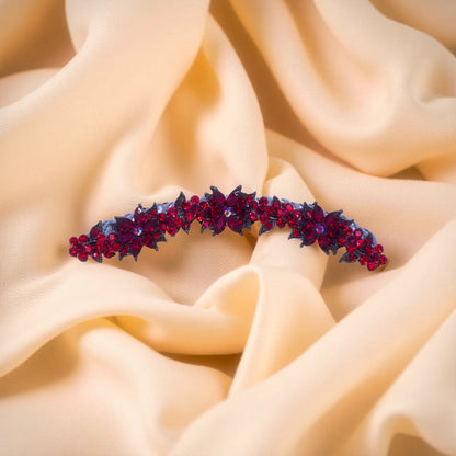 Red version of Haerime Celestara Crown Comb – luminous scrollwork and blossoms