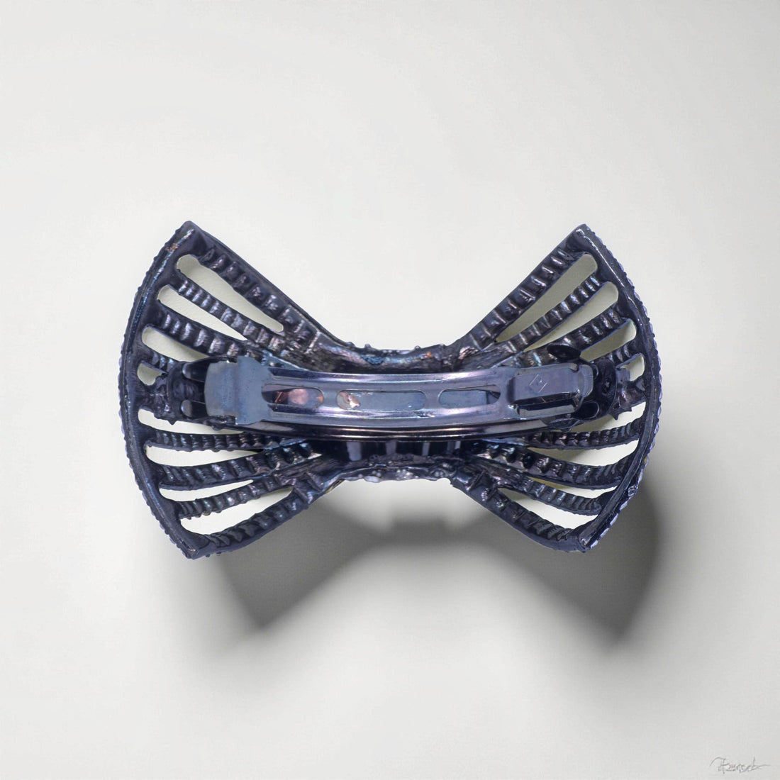 Back view of Haerime Celestial Ribbons Barrette in Clear – strong French clip and black enamel finish