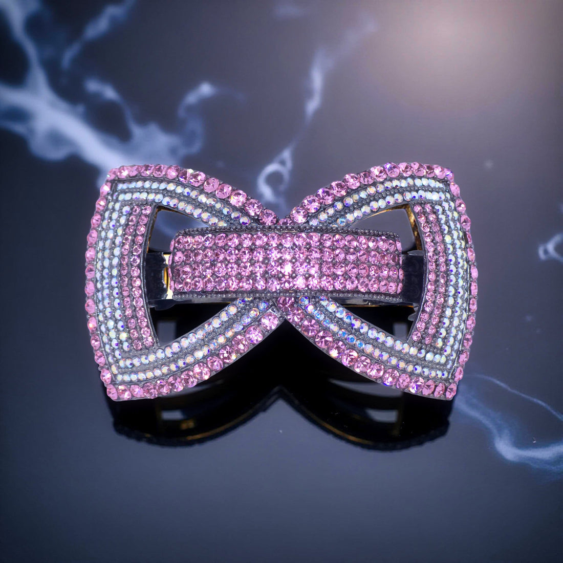 : Pink version of Haerime Ecliptique Bow – romantic crystal bow in soft crossover couture style