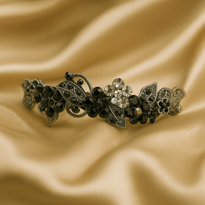 Elysia Garland barrette, Black color option, product view.