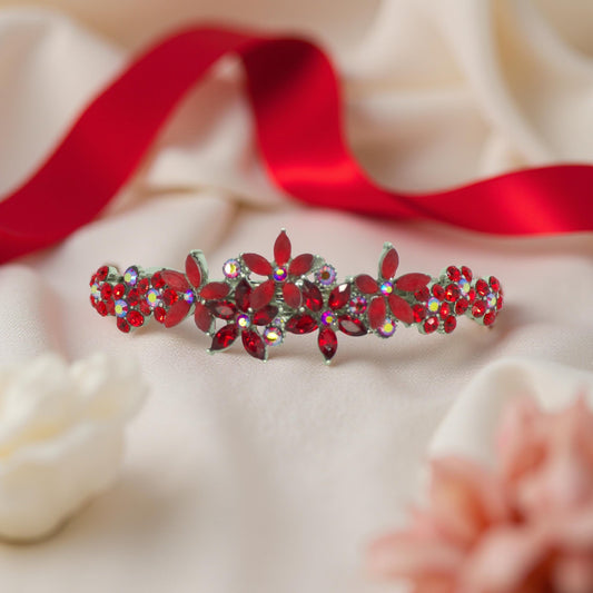 Red version of Haerime FleurVerre Cascade – dramatic floral silhouette with ruby-tone sparkle