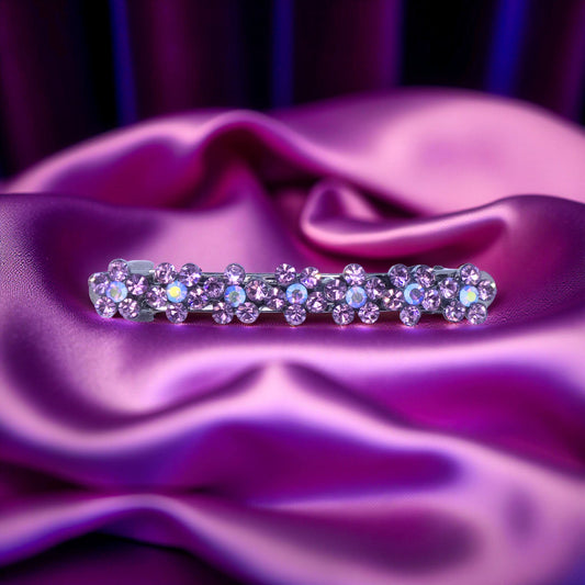Haerime FloraDot Row Barrette in Purple – mini floral crystal hair barrette on rich velvet with hand-set sparkle and soft arch