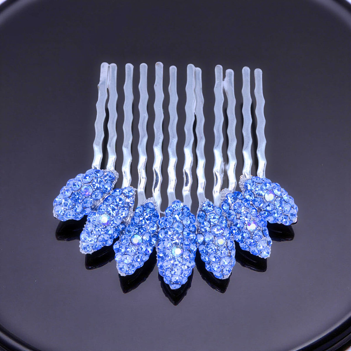 Gleamleaf Crown hair comb, Aquamarine color option, product view.