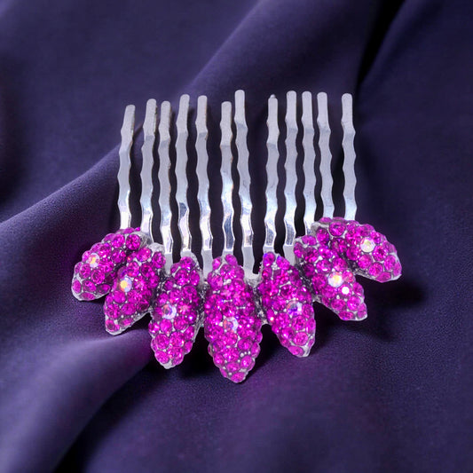 Gleamleaf Crown hair comb, Fuchsia color option, product view.