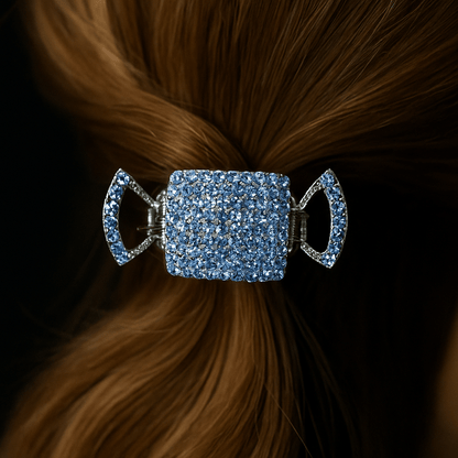 Square jaw clip, shown in hair.