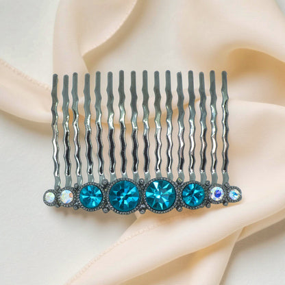 Ornette Classic hair comb, Blue Zircon color option, product view.