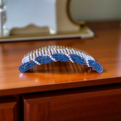 Seraphine hair comb, Navy color option, side view.