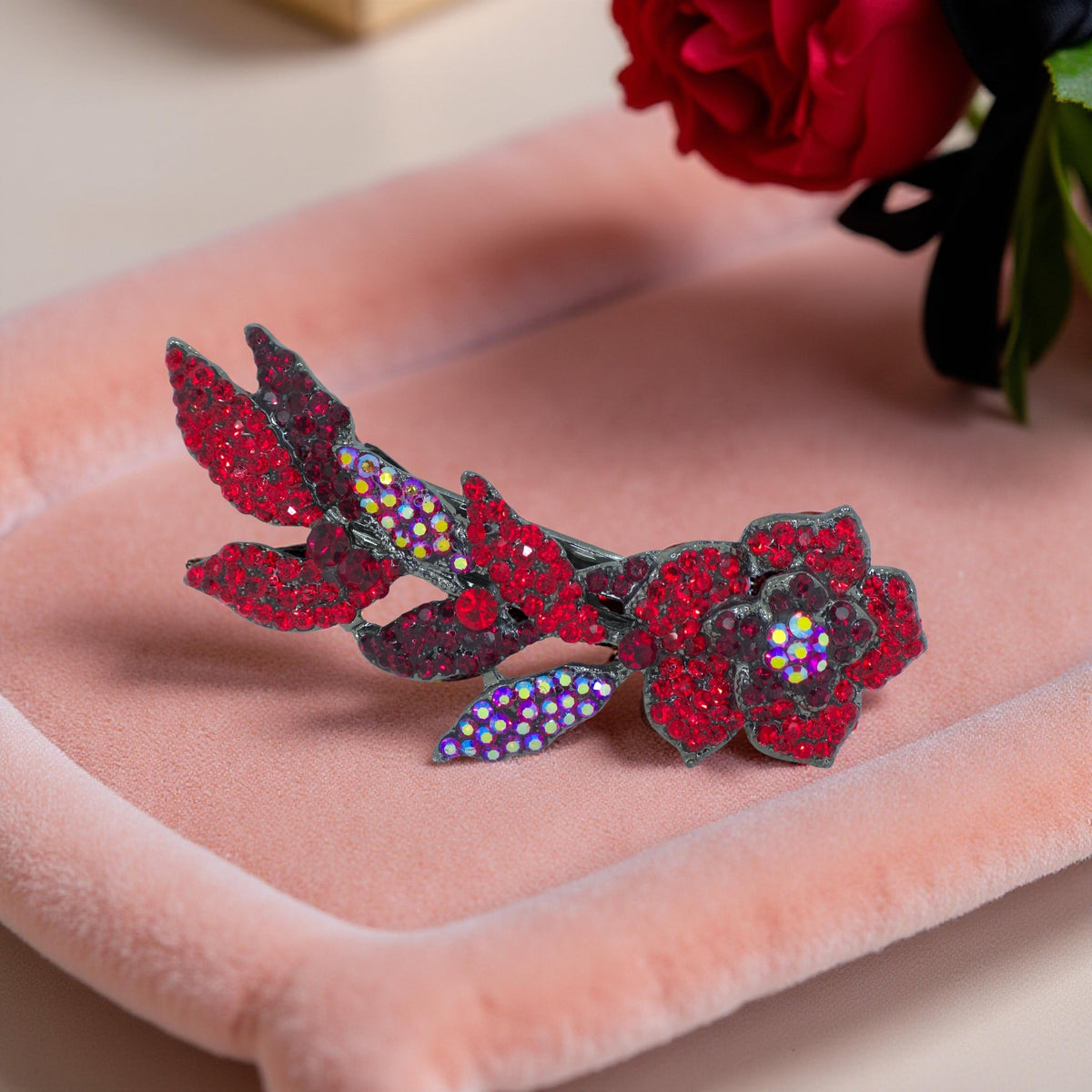 Twilight Bloom Mini hair accessory, Red color option, product view.
