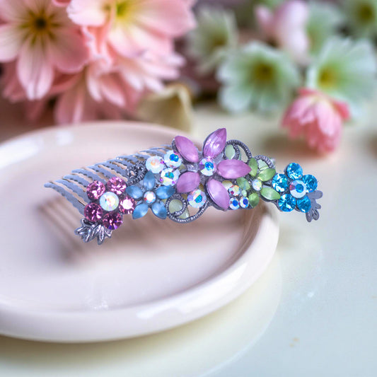 Lunaria Vine Comb | Crystal Floral Scroll Hair Comb | Luxury Crystal Hair Accessory by Haerime