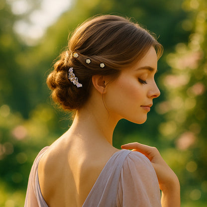 Lunaria Vine hair comb, shown in hair.