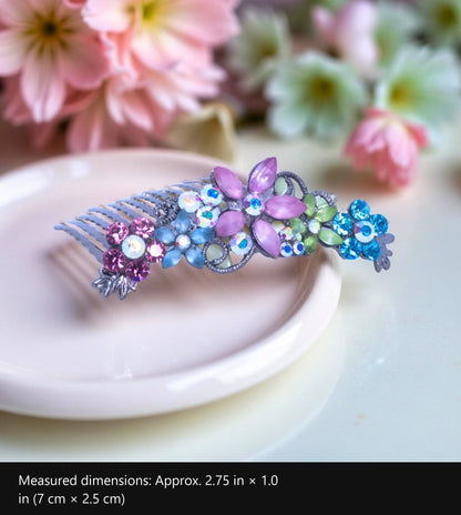 Lunaria Vine — Hair Comb with measured dimensions marked: Approx. 2.75 in × 1.0 in (7 cm × 2.5 cm)