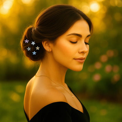 Petalight hair pin, shown in hair.