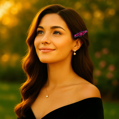 Serenbelle Bloom hair accessory, shown in hair.