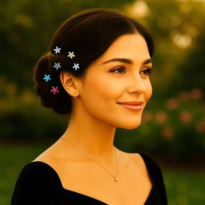 Starpetal Minis hair accessory, shown in hair.