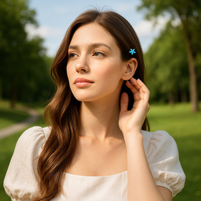 Starpetal Minis hair accessory, shown in hair.